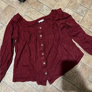 Eyeshadow Button-Front Wine Knit Top